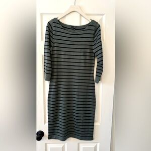 THE LIMITED Green sweater dress with navy stripes. 3/4 sleeves. Size S Petite